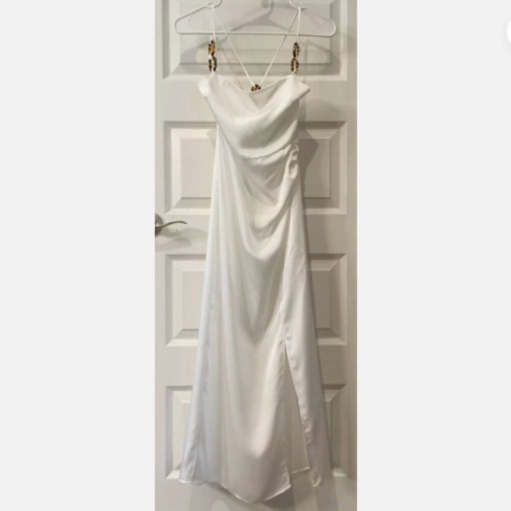Zara White Chain Strap Satin Effect Dress